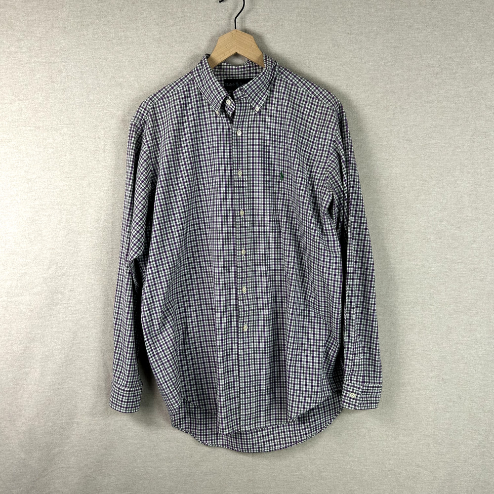 Ralph Lauren Mens Plaid Button Up Shirt Size Large Plaid Pony Classic Fit Preppy